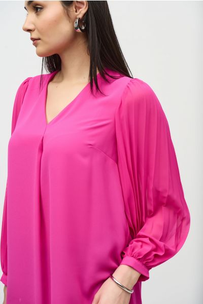 Joseph Ribkoff Ultra Pink Top with Pleated Chiffon Sleeves Style 241173