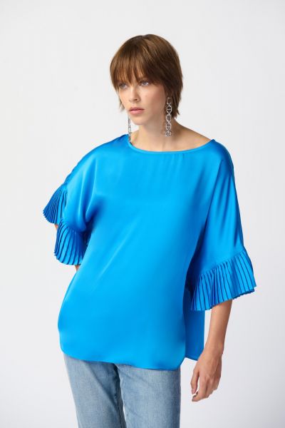 Joseph Ribkoff French Blue Boxy Top with Ruffle Sleeves Style 241182
