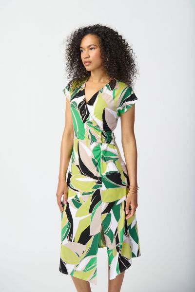 Joseph Ribkoff Vanilla/Multi Tropical Print Dress Style 241201