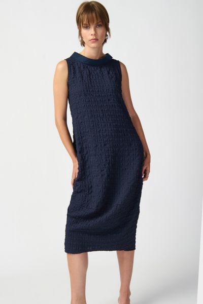 Joseph Ribkoff Midnight Blue Textured Sleeveless Cocoon Dress Style 241204
