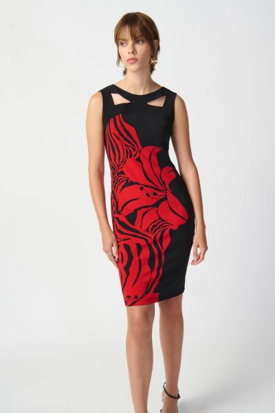 Joseph Ribkoff Black/Red Floral Print Sleeveless Dress Style 241210