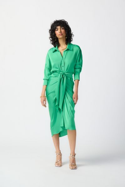Joseph Ribkoff Island Green Satin Shirt Dress Style 241236