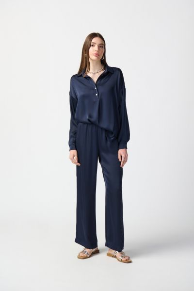 Joseph Ribkoff Midnight Blue Long Sleeve Satin Shirt Style 241242
