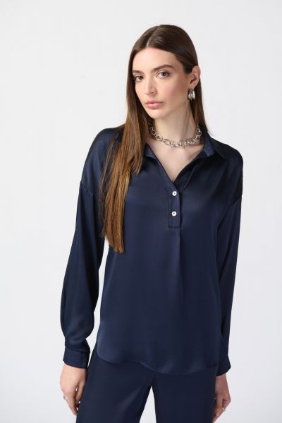 Joseph Ribkoff Midnight Blue Long Sleeve Satin Shirt Style 241242