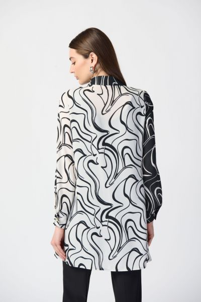 Joseph Ribkoff Vanilla/Black Abstract Print Georgette Blouse Style 241250