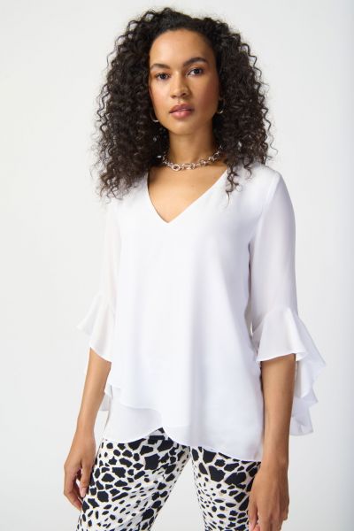 Joseph Ribkoff Off-White Georgette Top With Ruffled Sleeves Style 241283