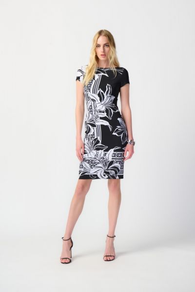 Joseph Ribkoff Black/Vanilla Floral Print Sheath Dress Style 241284