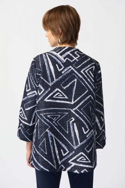 Joseph Ribkoff Midnight Blue/Vanilla Geometric Print Swing Jacket Style 241291