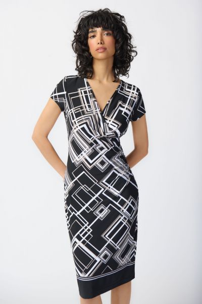 Joseph Ribkoff Black/Multi Geometric Print Wrap Dress Style 241295