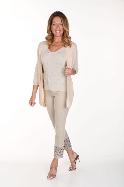 Frank Lyman Beige Jeans with Cut-out Embroidered Hem Style 241314U