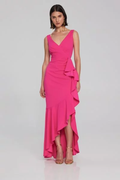 Joseph Ribkoff Ultra Pink/Mandarin Color Block Dress Style 241193