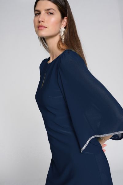 Joseph Ribkoff Midnight Blue Dress with Chiffon Sleeves Style 241709