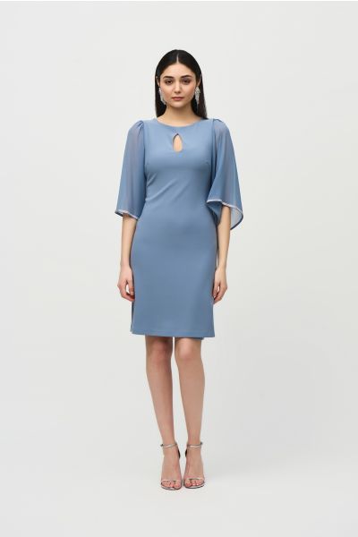 Joseph Ribkoff Serenity Blue Dress with Chiffon Sleeves Style 241709