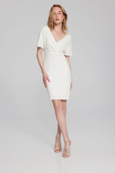 Joseph Ribkoff Vanilla Wrap Dress with Pearl Detail Style 241761
