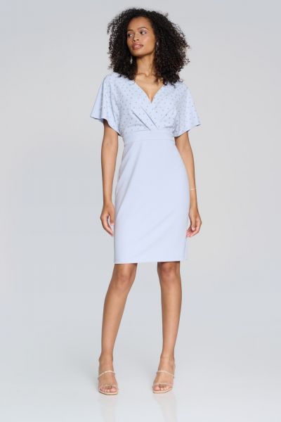 Joseph Ribkoff Celestial Blue Wrap Dress with Pearl Detail Style 241761