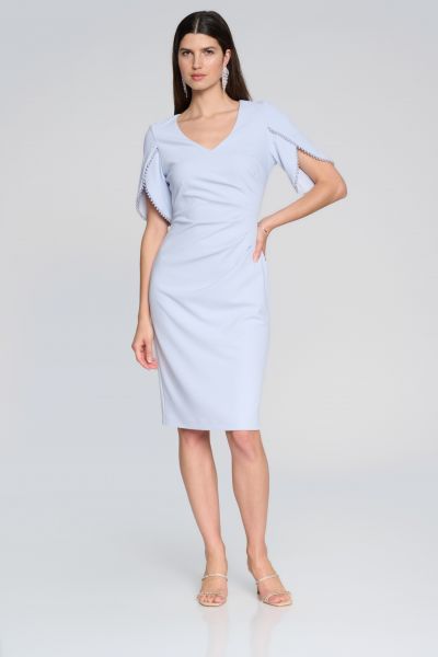 Joseph Ribkoff Celestial Blue Sheath Dress with Pearl Detail Style 241762