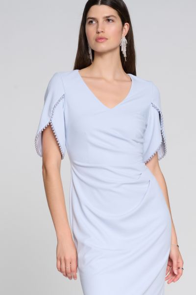 Joseph Ribkoff Celestial Blue Sheath Dress with Pearl Detail Style 241762