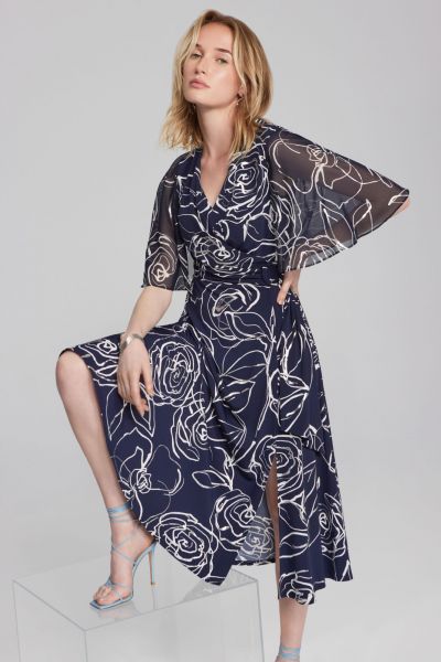 Joseph Ribkoff Midnight Blue/Vanilla Floral Print Dress Style 241764