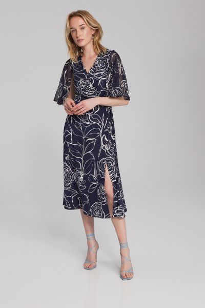 Joseph Ribkoff Midnight Blue/Vanilla Floral Print Dress Style 241764