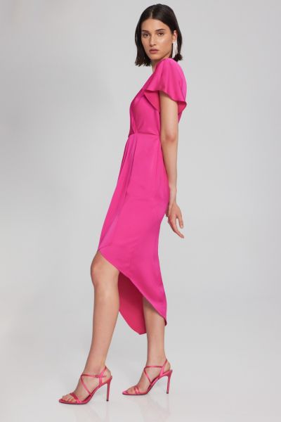 Joseph Ribkoff Shocking Pink Asymmetrical Flowy Wrap Dress Style 241777