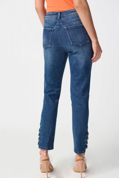 Joseph Ribkoff Medium Blue Classic Slim Jeans with Embellished Hem Style 241900