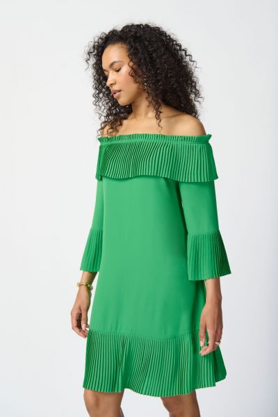 Joseph Ribkoff Island Green Off-the-Shoulder A-line Dress Style 241907