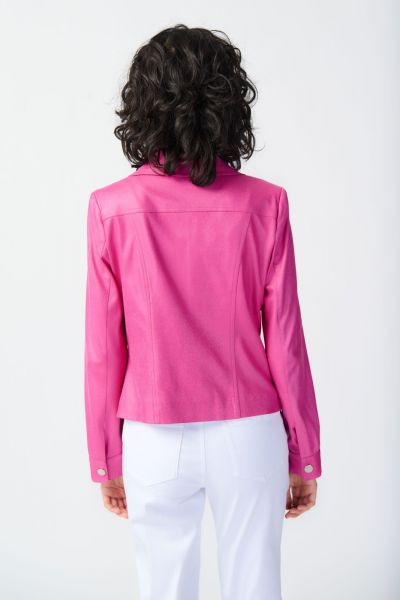 Joseph Ribkoff Bright Pink Foiled Suede Jacket With Metal Trims Style 241911