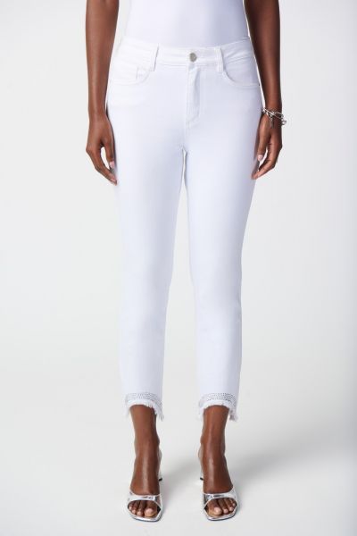 Joseph Ribkoff White Cropped Jeans with Frayed Hem Style 241921