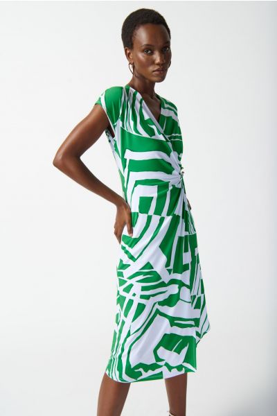 Joseph Ribkoff Green/Vanilla Abstract Print Wrap Dress Style 242020