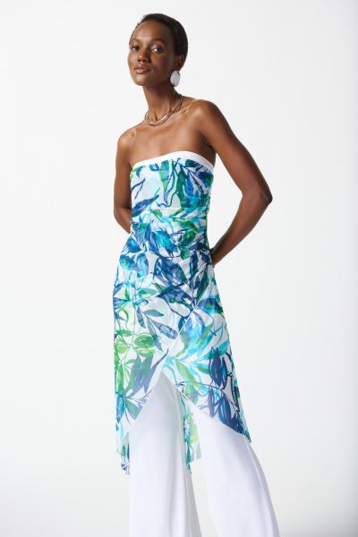 Joseph Ribkoff Vanilla/Multi Tropical Print Jumpsuit Style 242024