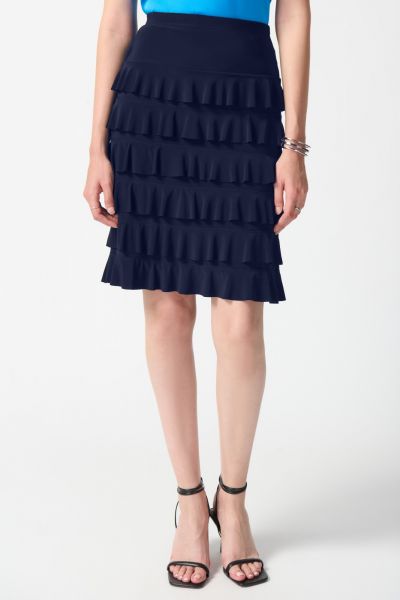 Joseph Ribkoff Midnight Blue A-Line Ruffled Skirt Style 242044