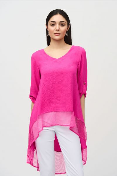 Joseph Ribkoff Ultra Pink High Low Flare Top Style 242066