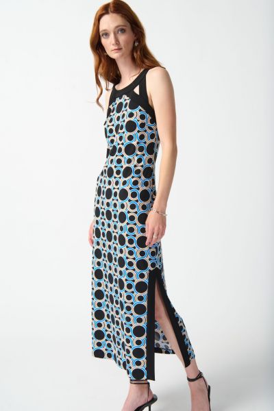 Joseph Ribkoff Black/Multi Geometric Print Maxi Dress Style 242080