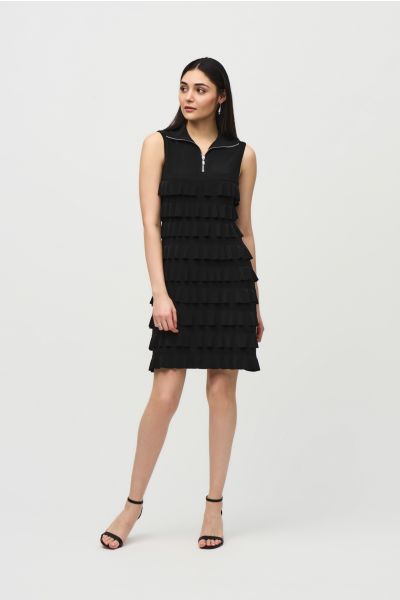 Joseph Ribkoff Black Ruffled Sleeveless Dress Style 242116