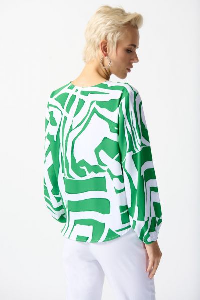 Joseph Ribkoff Green/Vanilla Abstract Print Front Tie Top Style 242121