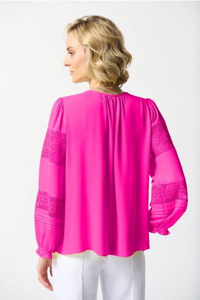 Joseph Ribkoff Ultra Pink Georgette Puff Sleeve Top Style 242124