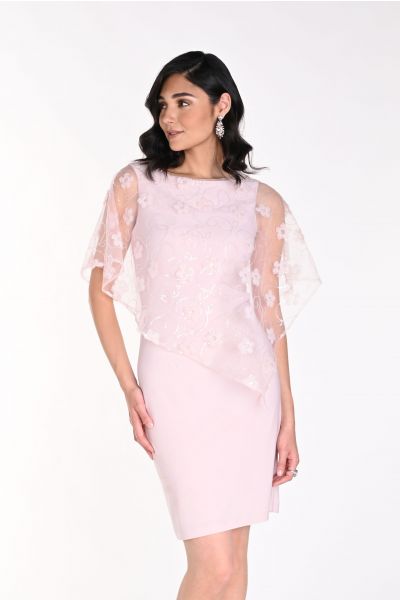 Frank Lyman Blush Dress with Laced Chiffon Overlay Style 242148