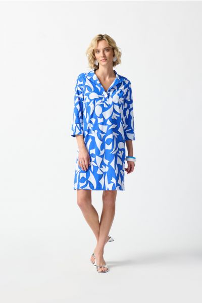 Joseph Ribkoff Blue/Vanilla Abstract Print Trapeze Dress Style 242154