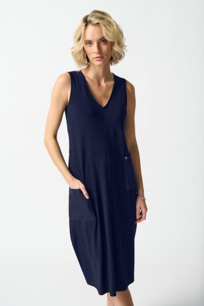 Joseph Ribkoff Midnight Blue Cocoon Dress with Pockets Style 242161