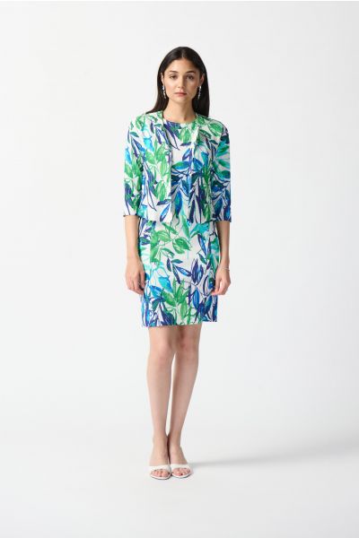 Joseph Ribkoff Vanilla/Multi Jacquard Floral Print Two-Piece Dress Style 242187