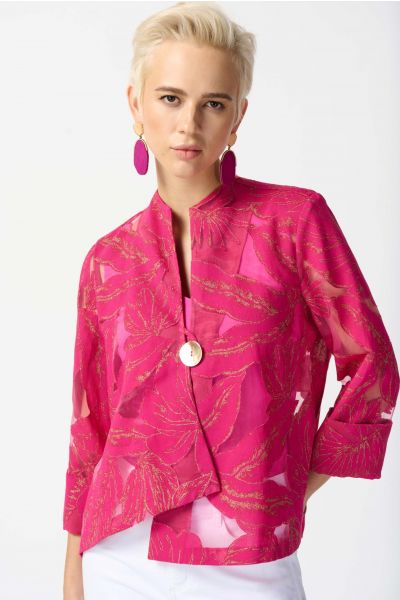 Joseph Ribkoff Pink/Gold Tropical Print Swing Jacket Style 242219