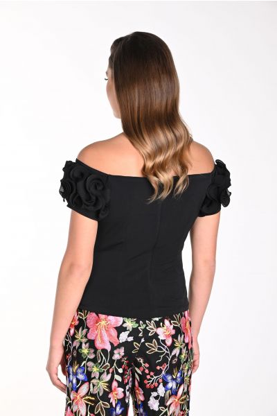 Frank Lyman Black Ruffle Hem Off Shoulder Short Sleeve Top Style 242311U