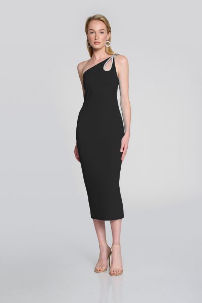 Joseph Ribkoff Black One-Shoulder Sheath Dress Style 242708