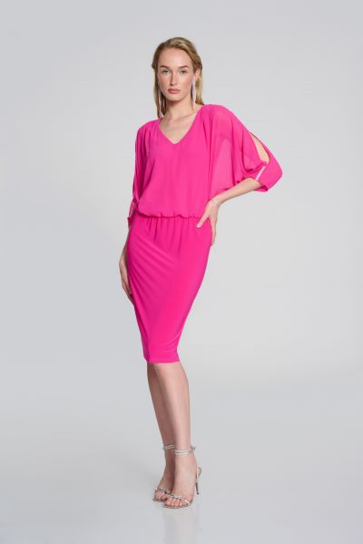 Joseph Ribkoff Shocking Pink Blouson Dress Style 242728
