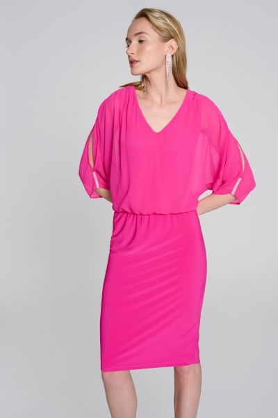 Joseph Ribkoff Shocking Pink Blouson Dress Style 242728