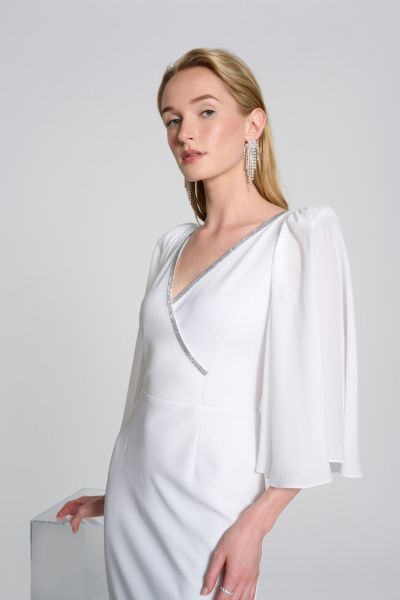 Joseph Ribkoff Vanilla Wrap Dress with Flowy Georgette Sleeves Style 242732