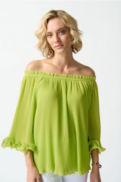 Joseph Ribkoff Key Lime Off-The-Shoulder Pleated Top Style 242909