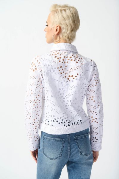 Joseph Ribkoff Vanilla Embroidered Demin Fitted Jacket Style 242918