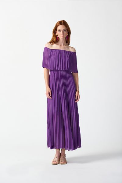 Joseph Ribkoff Majesty Off-The-Shoulder Pleated Dress Style 242926
