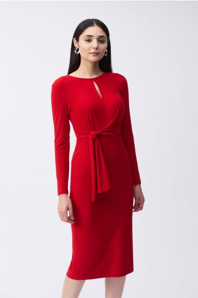 Joseph Ribkoff Lipstick Red Waist Tie Sheath Dress Style 243032